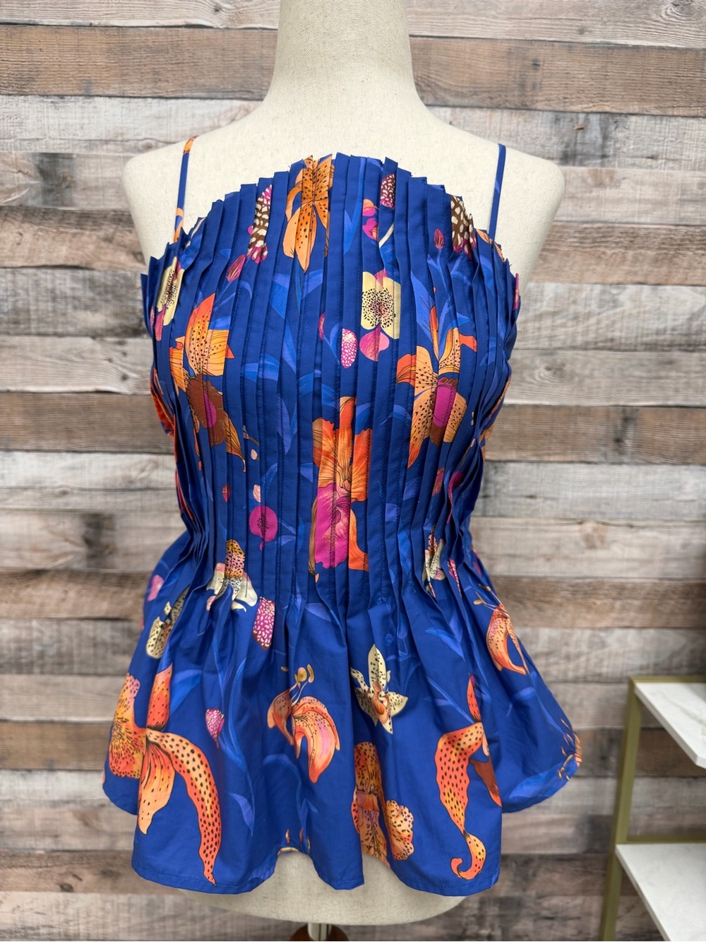 NWT Farm Rio Blue/Orange Floral Smocked Top